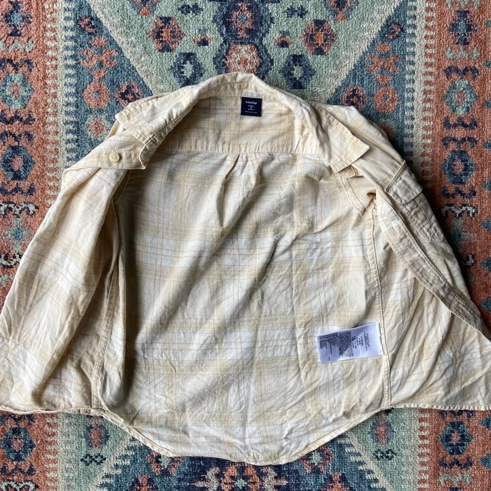 Gap kids cream plaid button down shirt minimalist neutral spring colors boys 5T